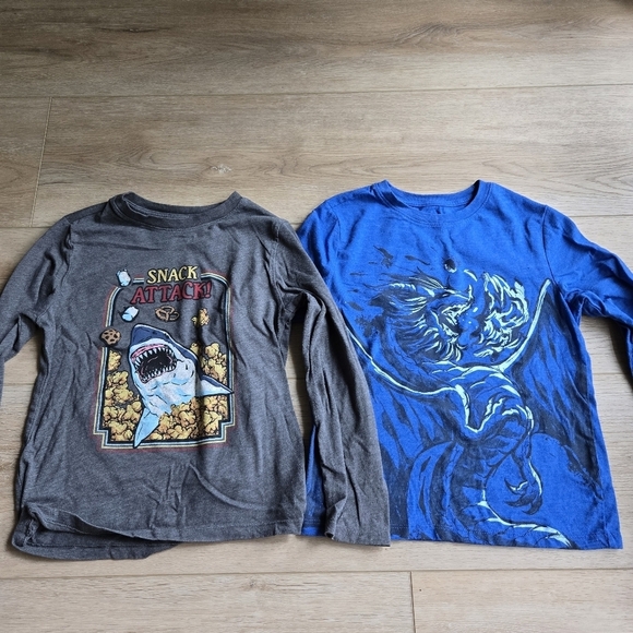 Cat & Jack Dragon & Shark Long Sleeve Crew Neck Tee Set of 2 EUC S (6/7) - Picture 1 of 10